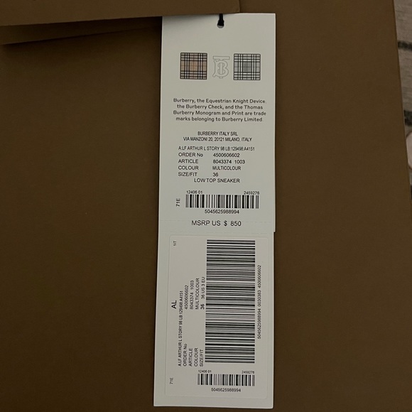 NWT Burberry Floral Print Nylon Arthur Sneakers  - multicolor size 36.5/6 US - Picture 10 of 11